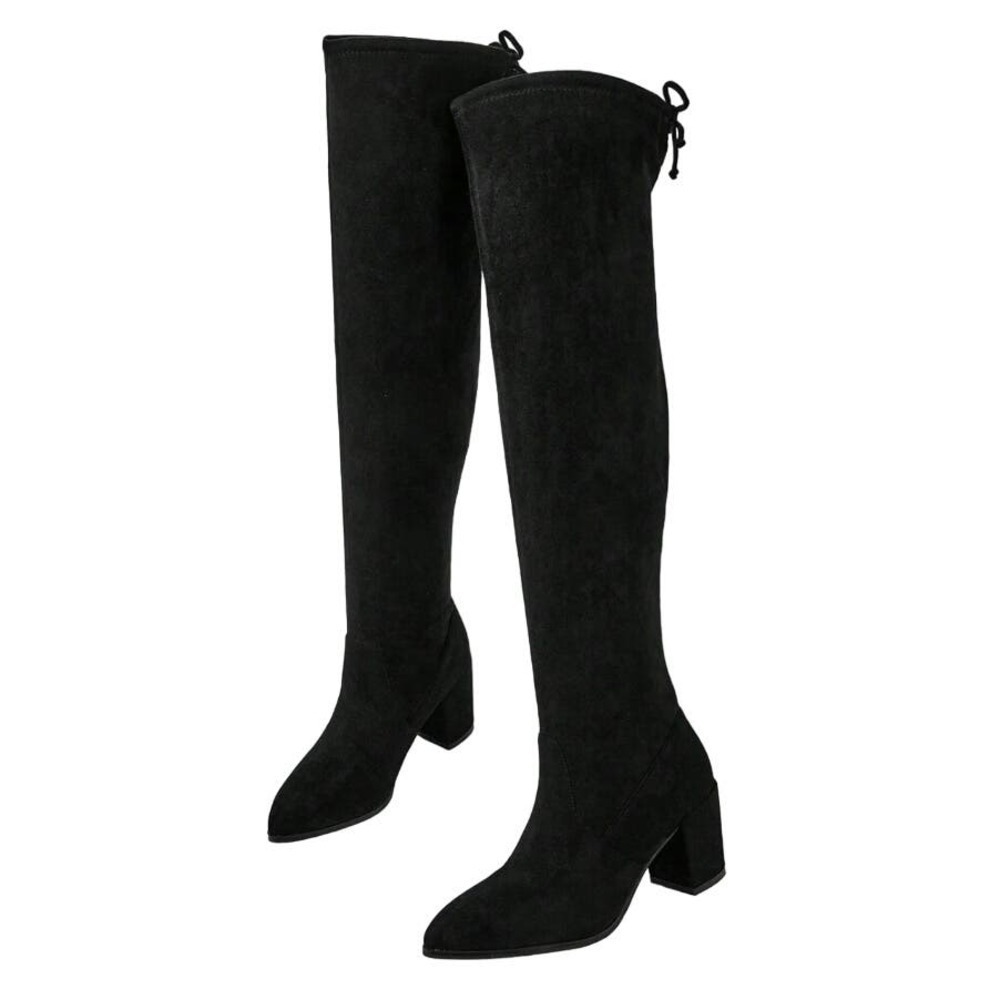 Knee High Fashionable Heeled Boots in Black, Size 7​​​​​